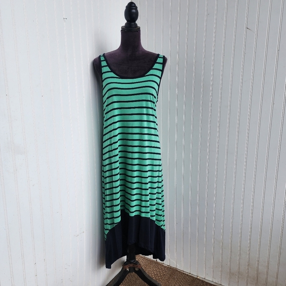 Jones New York Sport Green Navy Str Summer Sleeveless High-Low Stretc Dress Sz M - Picture 1 of 12